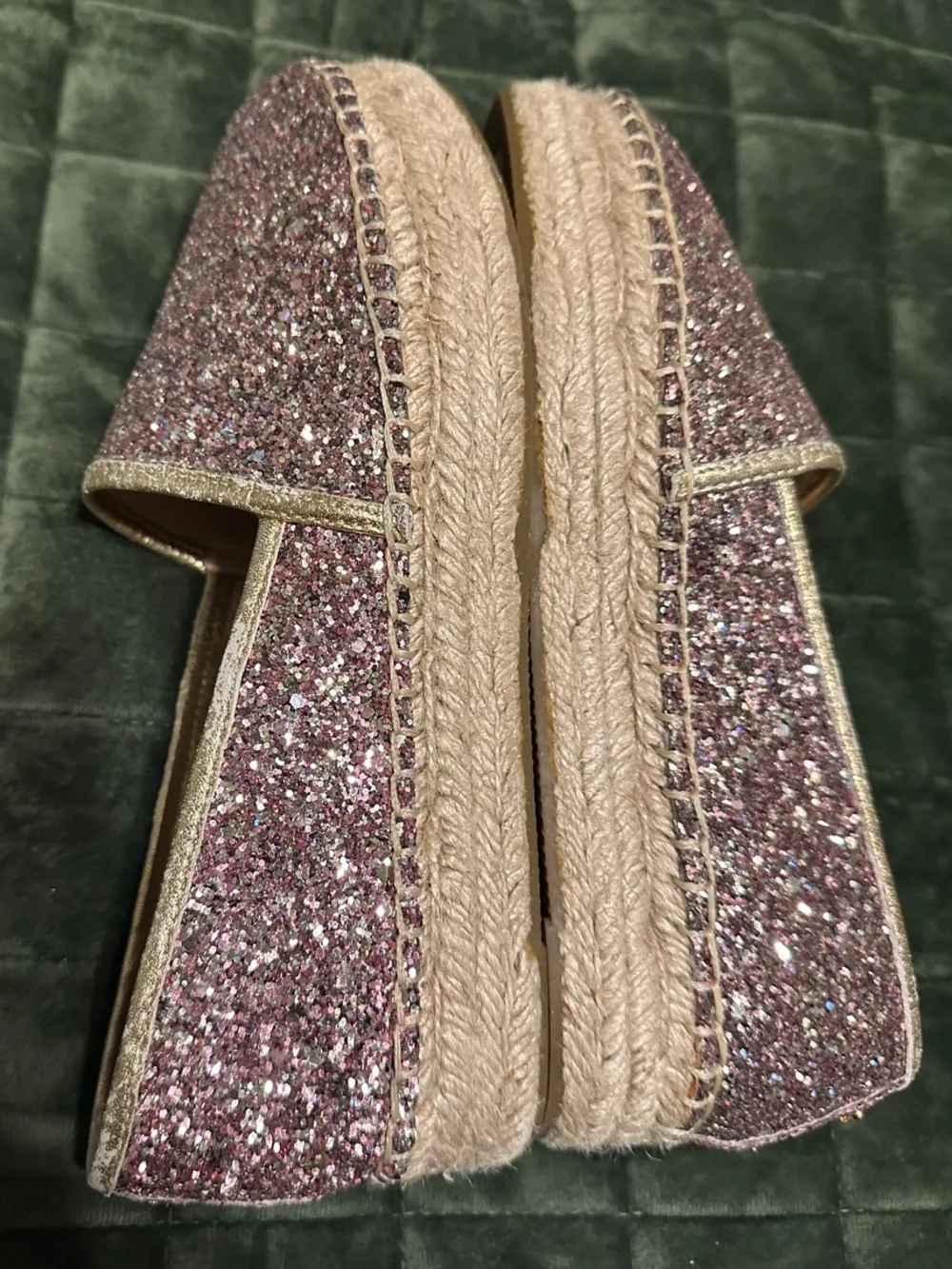 kate spade Glitter Pink Espadrille Flats with Gold Trim